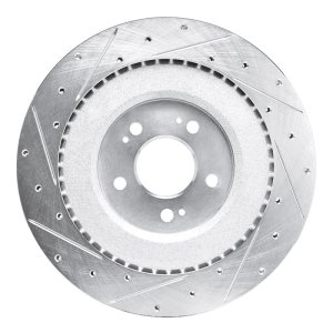 Genesis G80 Brake Rotor (1) - Rear Right - R1 Concepts - Drilled & Slotted - Silver - `21-`26